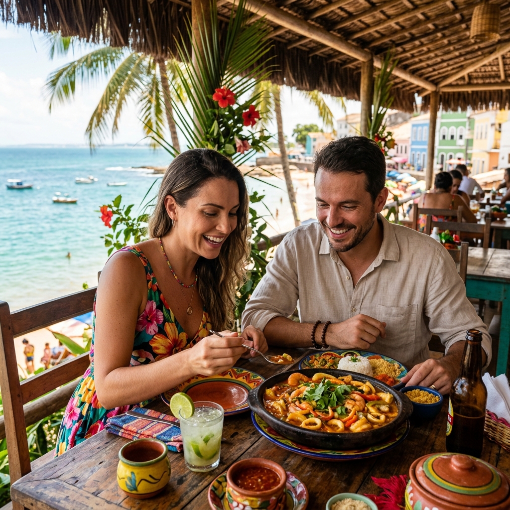 Apaixonado por gastronomia em restaurante